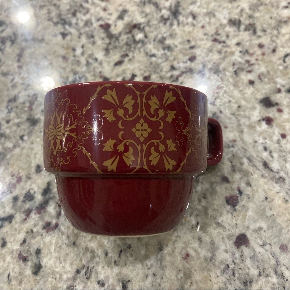 World Market Set of 6 coffee cups with metal holder **1 glued back* Holder Rustd - Picture 3 of 16